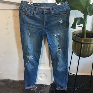 J Crew mid rise distressed toothpick jean